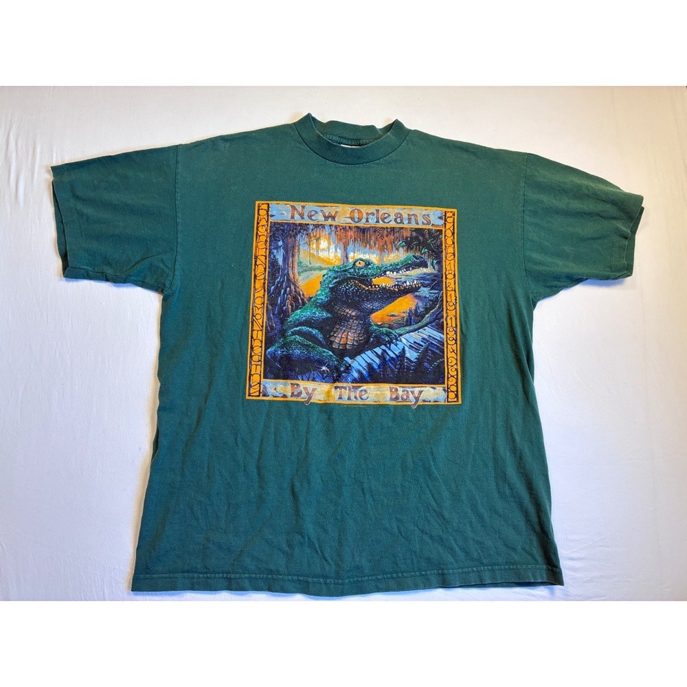 Murina Mens XL Green New Orleans By The Bay Alligator Graphic T-Shirt USA Made